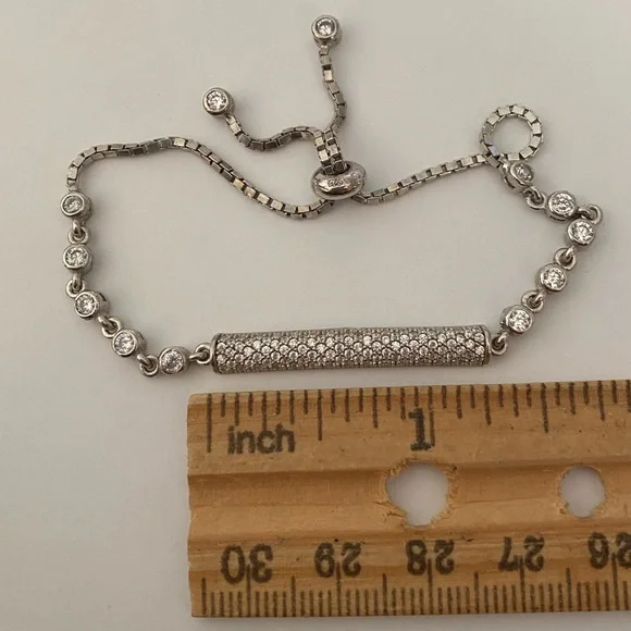 925 Silver bar bracelet cubic zirconia stones tennis bolo lock